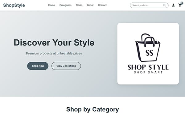E-commerce website showing product catalog and shopping cart functionality